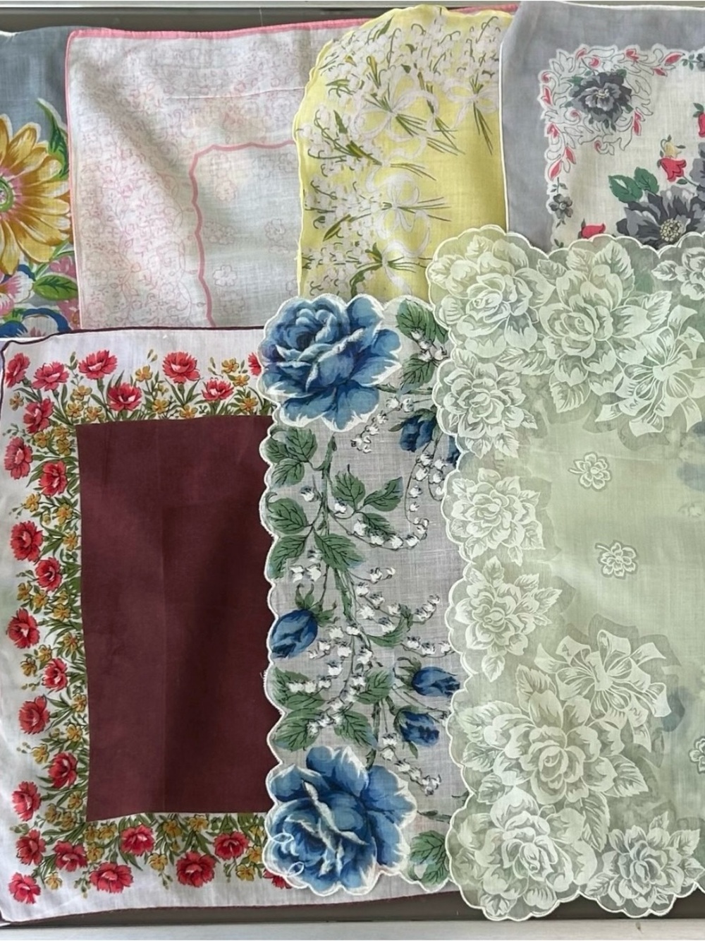 VTG Printed Florals MCM Handkerchiefs Lot of 8 Multiple Colors Square Scalloped